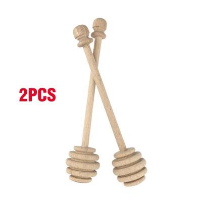 China 2PCS Honey Frizzler Beech Wooden Hardwood Stirring Spoon Honey Dipper Wooden Viable Solid Wood Kitchen Utensils for sale