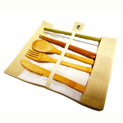 China Sustainable Travel Bamboo Cutlery Set Kit With Cloth Bag Fork Spoon Knife Chopsticks Strawer Sweep Vacation Reusable Personalized Utensils for sale