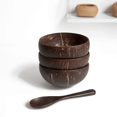 China Sustainable Natural Eco Friendly Wooden Coconut Shell Bowl Coconut Fruit Salad Noodle Bowl Handmade Wooden Bowl For Kit for sale