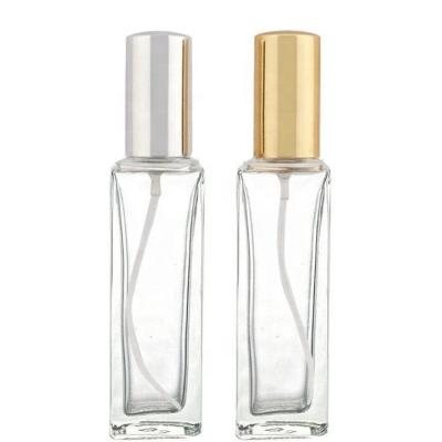 China 15ml 0.5o Cosmetic Custom zlear Glass Empty Perfume Bottles Square Shaped Crystal Glass Spray Perfume Bottle With Gold Mist Sprayer for sale