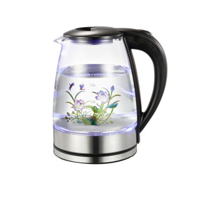 China Supermarket Sales Promotion 360 Degree Rotation Base ELECTRIC KETTLE GLASS WITH FLOWER PAINTING 1.8L 1.7L 1.5L for sale