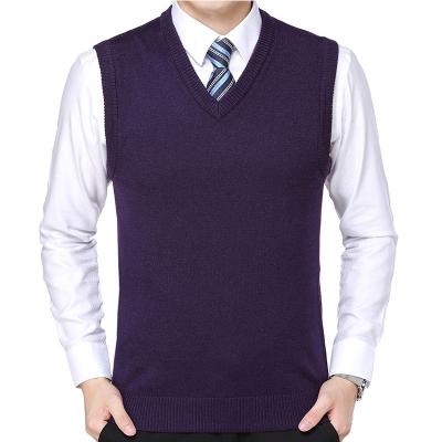 China Wholesale V-Neck Sweater Wool Anti-wrinkle Good Quality Solid Color Purple Business Knitted Winter Mens Sweater Vest From Factory for sale