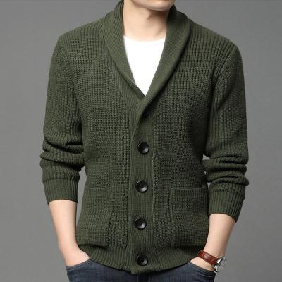 China Wholesale Cheap Plain Turn-Down Manufacturer Winter Anti-wrinkle Custom Collar Knit Coat Cardigan Sweater For Men With Pocket for sale