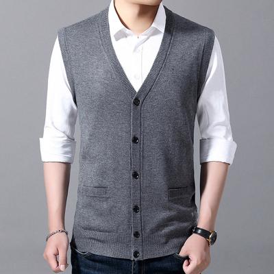 China Custom Wholesale Cheap Good Quality Anti-wrinkle Single Breasted Wool Men's Knitted Vest Low MOQ Low MOQ V-Neck Sweater Sleeveless Knitted Vest With Pocket for sale