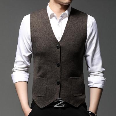 China 2021 Autumn Fashion Good Quality Anti-wrinkle V-Neck Pocket Business Knit Sleeveless Cardigan Sweater Vest For Men From Manufacturer for sale