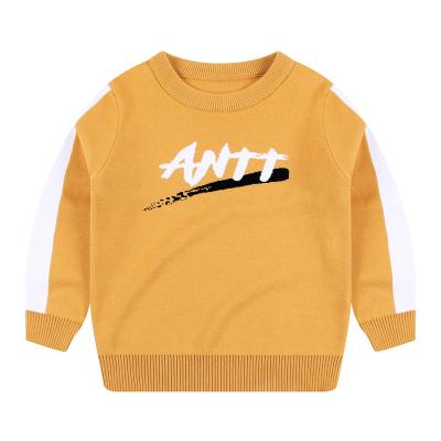 China Customized Parride Orange Crew Neck Long Sleeve Letter Pattern Cotton Knitted Sweater For Boys Factory for sale