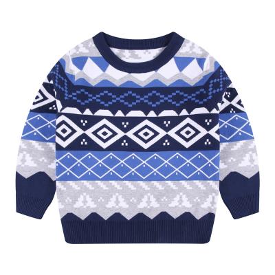 China Warm Sales Anti-wrinkle Long Crewneck Sweater Sheath Cotton Chunky Mixed Color Geometric Autumn Winter Kids Oversize Sweater For Boys for sale