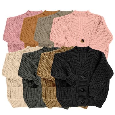 China Autumn Winter Anti-Shrink V-neck Factory Single Breasted 100% Cotton Toddler Girls Sweater Knitted Baby Kids Children Cardigan With Pocket for sale