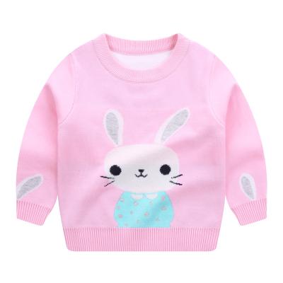 China Anti-wrinkle sales long sleeve rabbit pattern girls Autumn Winter Pink Round Neck warm sweater knit sweaters factory for sale