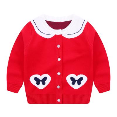 China New O Neck Single Breasted Button Winter Kid Girl Warm Collared Red Anti-Wrinkle Cardigans for sale