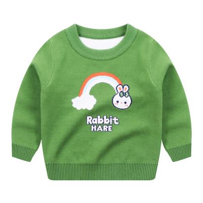 China Forest Green Sweater With Cartoon Print Super Chunky Warm Comfy Crew Neck Winter Anti-wrinkle Long Sleeve Pullover For Kid for sale