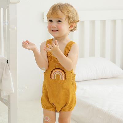 China Anti-pilling good quality spring fall 100% cotton wholesale pure suspender knit toddler baby boy girl sweater romper from factory for sale