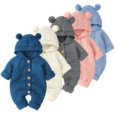 China Anti-pilling LOW MOQ Wholesales Autumn Winter Chunky Kids Children Toddler Boy Hooded Long Sleeves Cardigan Sweater Baby Knit Romper for sale