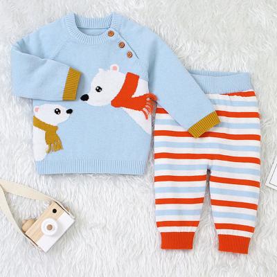 China Good Quality Anti-Shrink Wholesale Winter Sweater 100% Cotton Long Sleeve Bear Design Stripes Baby Girl Sweater Cotton From Manufacturer for sale