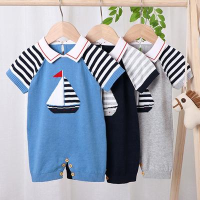 China Factory Pattern Anti-Shrink Organic Sweater Turn-Down Sleeve Shorts 100% Cotton Boy Summer Infant Boy Sweater Romper for sale