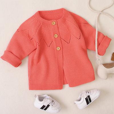 China Good Quality Autumn Winter O Neck 0-24 Months Anti-Shrink Long Sleeve 100% Acrylic Orange Knit Sweaters Toddler Baby Cardigans for sale