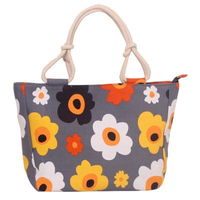 China Large Capacity Fashion Printed Flower Large Large Capacity With Handle Women Canvas Shopping Shoulder Tote Bag for sale