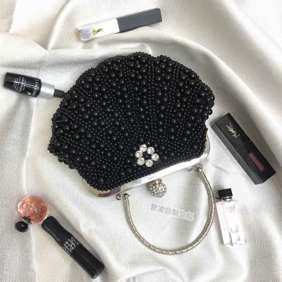 China With Handle Wholesale Black Beaded Women Evening Clutch For Perfume Lipstick Party Bag for sale