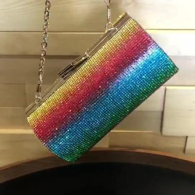 China Bling Shine OEM Fashion 2022 Rainbow Rhinestone Crystal Women Grab Handbag Evening Clutch Bag for sale