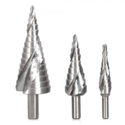 China Masonry Drilling 3pcs High Speed ​​Steel He Shank Spiral Step Drill Bits Set For Hand Bench Drills for sale