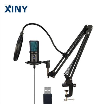 China Xiny USB Home Studio Condenser Microphone USB Mic Recording Singing Mic Portable Professional Arm Stand Folding Kit for sale