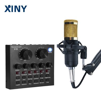 China Live Xiny hot selling microphone set live broadcasts studio recording V8 MIC and sound card for sale