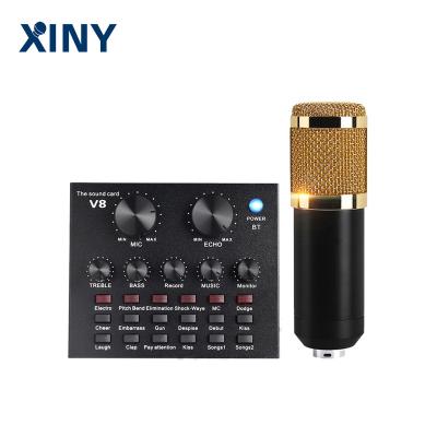 China Live Xiny Recording V8 External Smart Sound Card Professional Connect Phone Tablet Live Broadcast Stream To Audio Interface Sound Card for sale