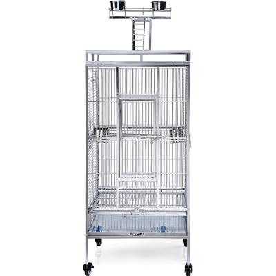 China Stocked Stepping Up Large Stainless Steel Home Style Silver White Bird Cage With Pulleys for sale