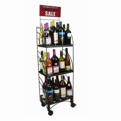 China Customized Mobile Basket Display Rack Metal Liquor Dispenser Stand S Manufacturers for sale