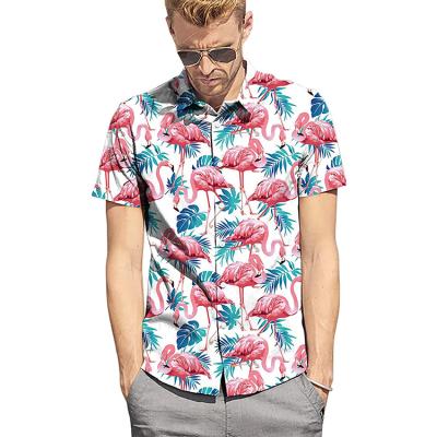 China Anti-pilling Men's 100% Polyester All Over Custom Angel Print Button Up Shirt for sale