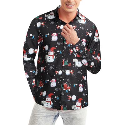 China 2021 Men's Anti-pilling Fashion Shirt Print Christmas Graphic Long Sleeve Shirts Men's Print Button Up Shirt Custom Print for sale