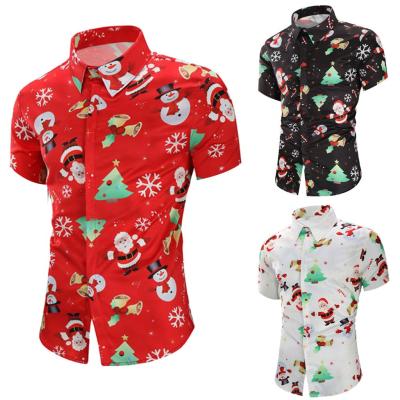 China Customized Anti-pilling 2021 Mens Short Sleeve Shirts Christmas Cartoon Printed Custom Mens Button Up Shirt Shirts for sale