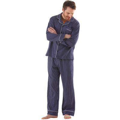 China OEM QUICK DRY custom mens pajama sets long sleeve pajamas for men button up stripe classic mens pajamas navy for sale