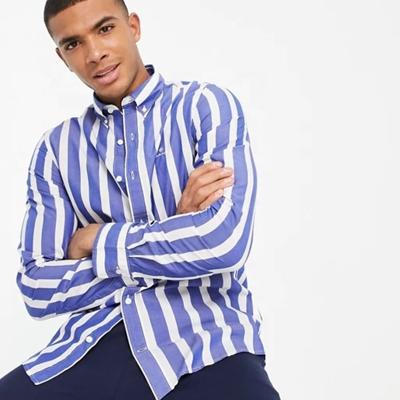 China Custom Anti-Shrink Logo Tag Work Stripe Shirt Shirts For Men OEM Thin 100% Cotton Casual Shirts for sale