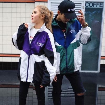 China Breathable OEM Service Full Zip Patchwork Colorblock Vintage Hip Hop Unisex Jacket for sale