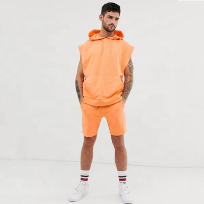 China OEM Antibacterial Mens Designer Orange Sleeveless Oversized Skinny Shorts Branded Tracksuit Sets for sale