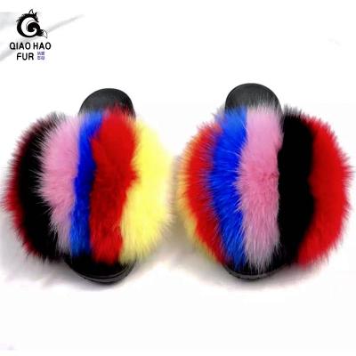 China Damping 2021 new slides sets real fur real raccoon fox slide women's fur slippers indoor wholesale fur slides big for sale