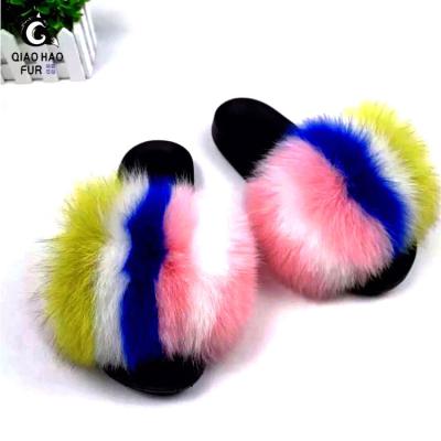 China Damping fluffy rabbit fur slippers female sex fur slippers summer 2021 new design high quality wholesale genuine fur slippers for sale