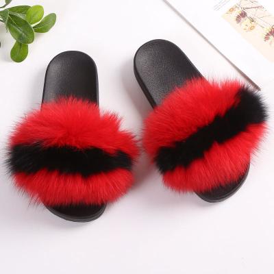 China Cushioning Unique PVC Raccoon Hair Fox Hair Fur Slippers Open Toe Toe Slippers Multi Color Fur Cheap Fur Slippers for sale