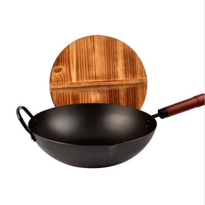 China Carbon Steel Wok and Durable Stir-Fry Pans with Helper Handle, No Coating, Black Steel Wok with Induction Bottom for sale