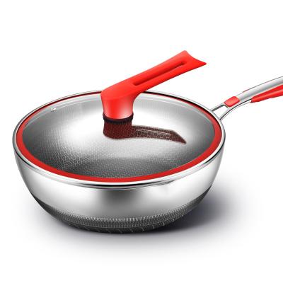 China Household Stainless Steel Stick Frying Pan Non Viable Hot Selling High Quality Frying Pan With Lid Kitchen Glass Utensils for sale