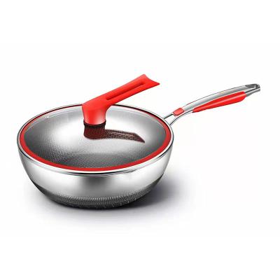 China Household Sustainable High Quality Non Stick Stainless Steel Frying Pan With Glass Lid Kitchen Utensils for sale