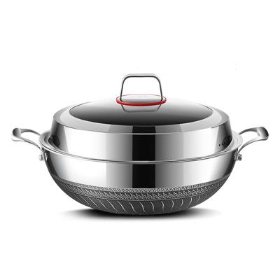 China High quality hot sale viable stainless steel non stick wok pan with double handle with glass lid for sale