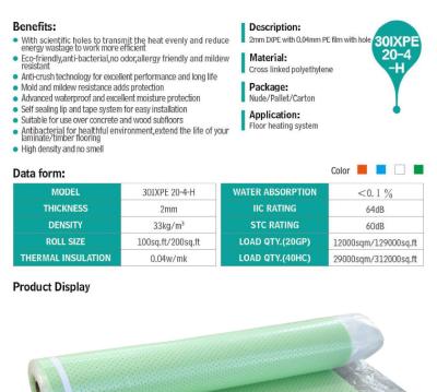 China Capa base de calefacción por suelo radiante IXPE Película PE sin olor Capa base de espuma de 2 mm en venta