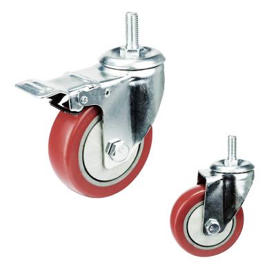 China swivel & Rigid Waterproof Industrial Red Swivel Zinc Plate 3 Bracket 100x32 Mm Thickness PVC Outer Caster Wheel With Brake for sale