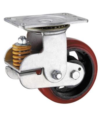 China Huarui Industrial High Quality Anti-vibration Polyurethane Roller Bearing Caster Wheels With Spring Shock for sale