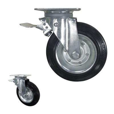 China PIVOT Factory Price Black Rubber Rubbish Bin Swivel 8 Inch EN 840 Waste Bin Rubbish Caster Wheel With Brake for sale