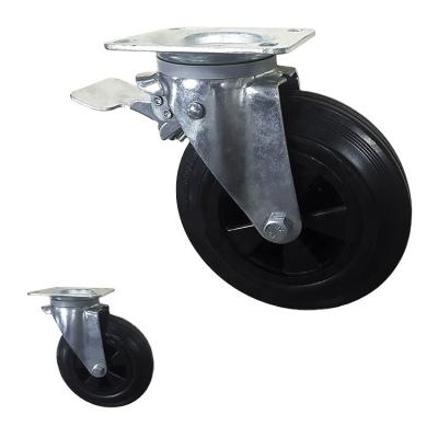 China High Quality Huarui PIVOT 6 8 Inch PP Core Waste Bin Rubber Caster Wheels With Front Brake for sale