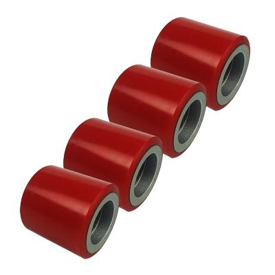 China swivel & 3500 Lb Capacity Rigid Hand Paddle Per Wheel Red Polyurethane On Cast Silver Semi Steel Wheels Only With Roller Bearing for sale