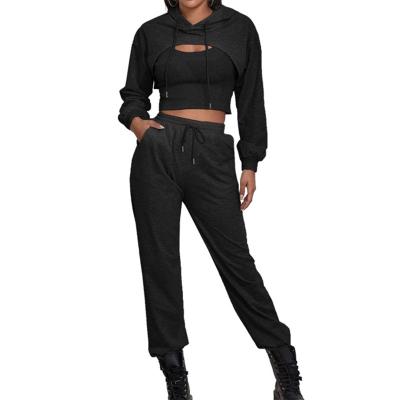 China Breathable High Quality Hoodie And Jogging Pants Set Loose Sports 3 Piece Sweatpants And Hoodie Set For Women for sale